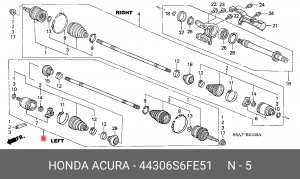 Вал привода колеса в сборе с ШРУСами 44306S6FE51 HONDA