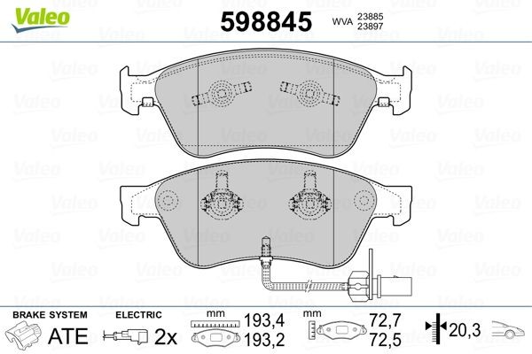 Комплект тормозных колодок, диско 598845 VALEO PHC