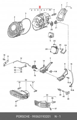 Основная фара 993 631 932 01 PORSCHE