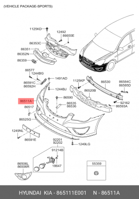 Бампер передний 865111E001 HYUNDAI KIA