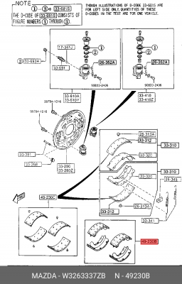 Колодки тормозные барабанные W3263337ZB MAZDA