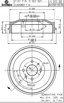 Тормозной барабан 14.3157.20 BREMBO