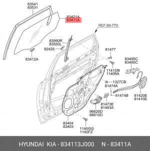 Стекло двери 834113J000 HYUNDAI KIA