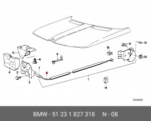 Тросик замка капота 51 23 1 827 318 BMW