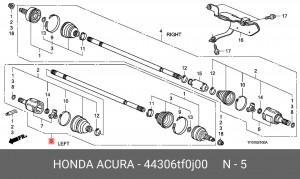 Вал привода колеса в сборе с ШРУСами 44306TF0J00 HONDA