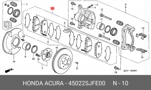 Комплект тормозных колодок, диско 45022-SJF-E00 HONDA