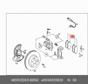 Колодки тормозные дисковые A0034205820 MERCEDES BENZ