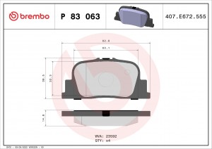 Комплект тормозных колодок, диско P83063 BREMBO