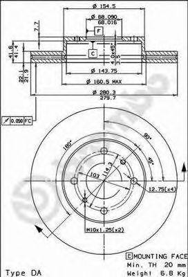 Тормозной диск 09525420 BREMBO