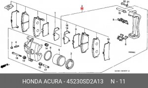 Ремкомплект, тормозной суппорт 45230SD2A13 HONDA