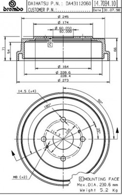 Тормозной барабан 14.7084.10 BREMBO