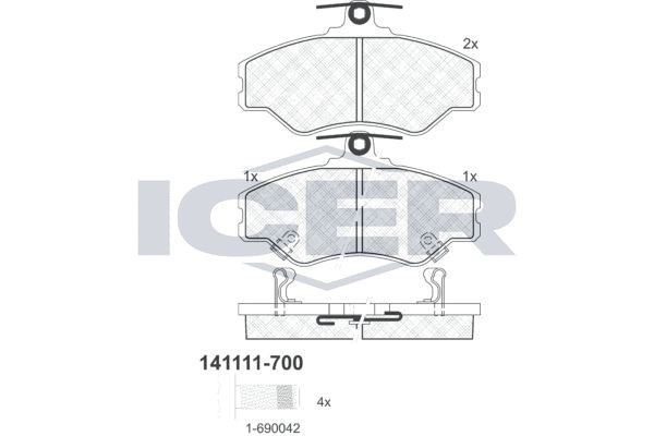 Комплект тормозных колодок, диско 141111-700 ICER