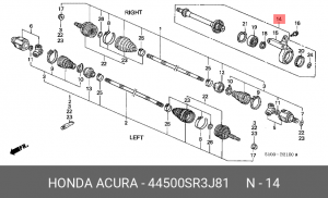 Вал промежуточный привода колеса 44500SR3J81 HONDA