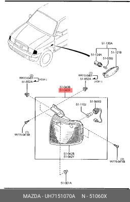 Фонарь указателя поворота UH7151070A MAZDA
