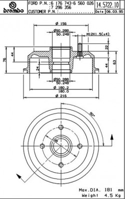 Тормозной барабан 14.5722.10 BREMBO