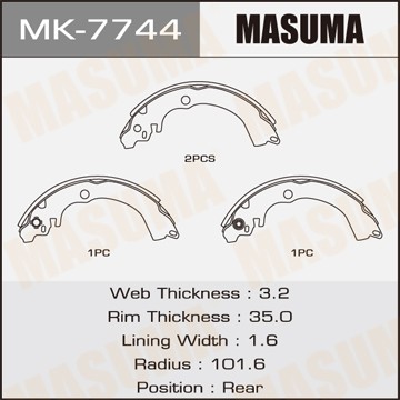 Колодки тормозные барабанные MK7744 MASUMA