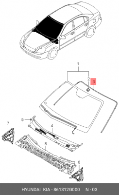 Молдинг стекла 861312G000 HYUNDAI KIA
