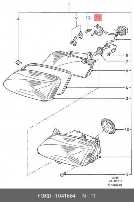 Регулировочный элемент, регулировка угла наклона фар 1 041 664 FORD