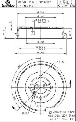 Тормозной барабан 14.7241.10 BREMBO