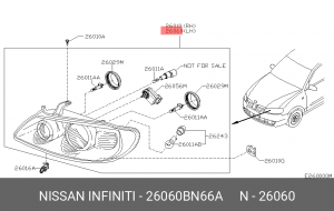 Фара головного света 26060-BN66A NISSAN