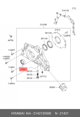 Уплотняющее кольцо, коленчатый вал 2142135500 HYUNDAI KIA