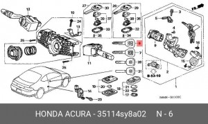 Ключ замка зажигания и дверей 35114SY8A02 HONDA