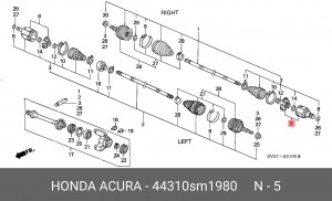 Шарнирный комплект, приводной вал 44310SM1980 HONDA