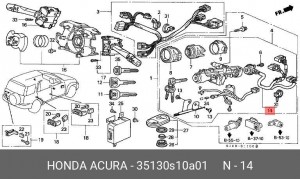 Группа контактная замка зажигания 35130S10A01 HONDA