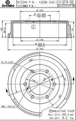 Тормозной барабан 14.6774.10 BREMBO