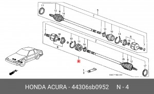 Вал привода колеса в сборе с ШРУСами 44306SB0952 HONDA
