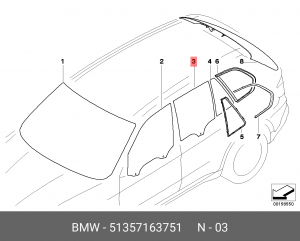 Стекло боковое 51 35 7 163 751 BMW
