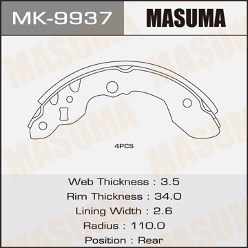 Колодки тормозные барабанные MK9937 MASUMA