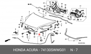 Трос замка открывания капота 74130SWWG01 HONDA
