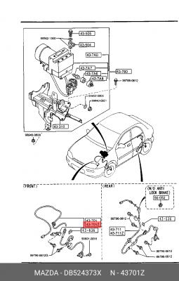 Датчик, частота вращения колеса DB524373X MAZDA