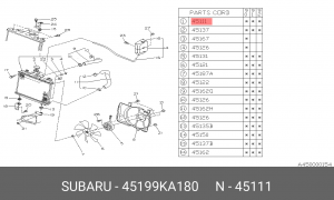 Радиатор, охлаждение двигател 45199KA180 SUBARU