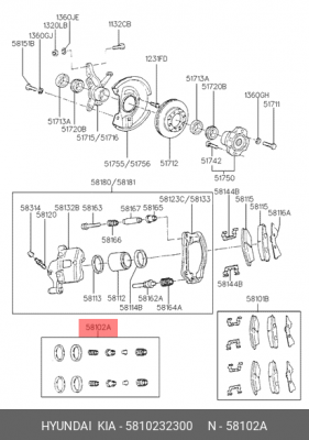 Ремкомплект, тормозной суппорт 5810232300 HYUNDAI KIA