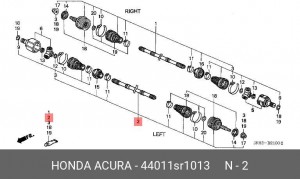 Вал привода колеса в сборе с ШРУСами 44011SR1013 HONDA