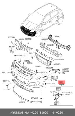 Фара противотуманная 922011J000 HYUNDAI KIA