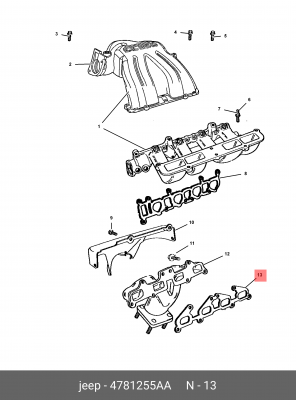 Прокладка, выпускной коллектор 4781 255AA CHRYSLER