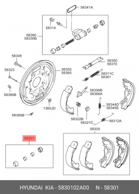 Ремкомплект, колесный тормозной цилиндр 5830102A00 HYUNDAI KIA