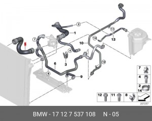 Патрубок системы охлаждения ДВС 17 12 7 537 108 BMW
