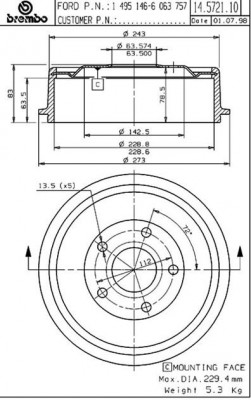 Тормозной барабан 14.5721.10 BREMBO