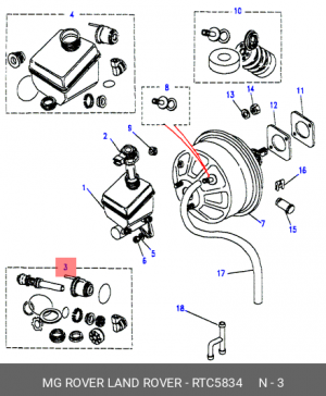 Ремкомплект, главный тормозной цилиндр RTC5834 MG ROVER LAND ROVER