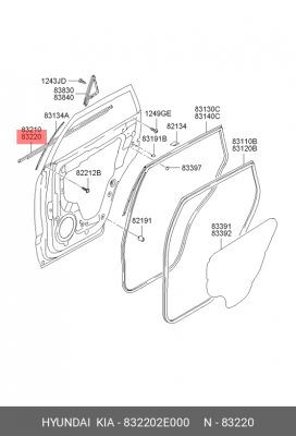 Уплотнитель стекла двери 832202E000 HYUNDAI KIA