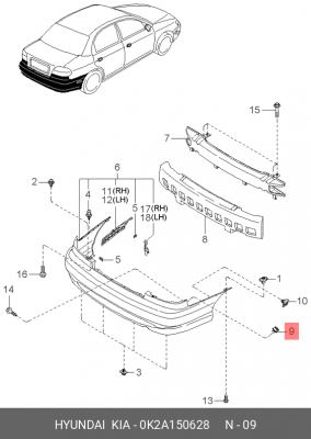 Клипса крепежная 0K2A150628 HYUNDAI KIA