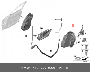 Замок двери 51 21 7 229 455 BMW
