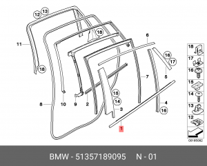 Уплотнитель стекла двери 51 35 7 189 095 BMW