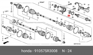 Подшипник приводного вала 91057SR3008 HONDA