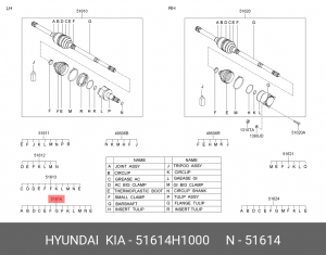 Вал привода колеса с ШРУСом 51614H1000 HYUNDAI KIA