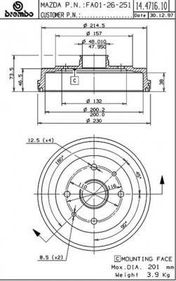 Тормозной барабан 14.4716.10 BREMBO